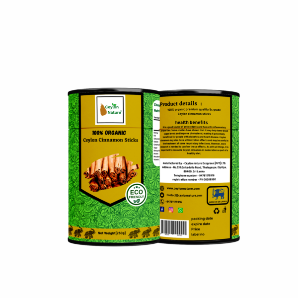 100% Organic C5 grade Ceylon cinnamon sticks (250g)